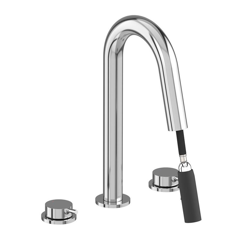 Vado Safari Lever Chrome 3 Tap Hole Basin Mixer With Pull Out Spout